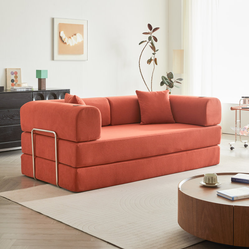 78.74'' Convertible Sofa Foldable Sofa Bed Foldable Floor Couch Modular Sectional Modern Sofa Corduroy Upholstered Sofa Convertible Sleeper Sofa Bed With Cup Holder - No Assembly Required
