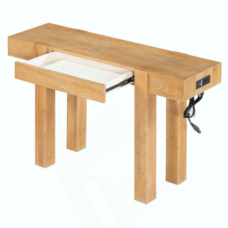 Console rustique minimaliste avec tiroir caché, prise de courant latérale, table d'entrée en bois pour les entrées, les salons et les bureaux à domicile (naturel)