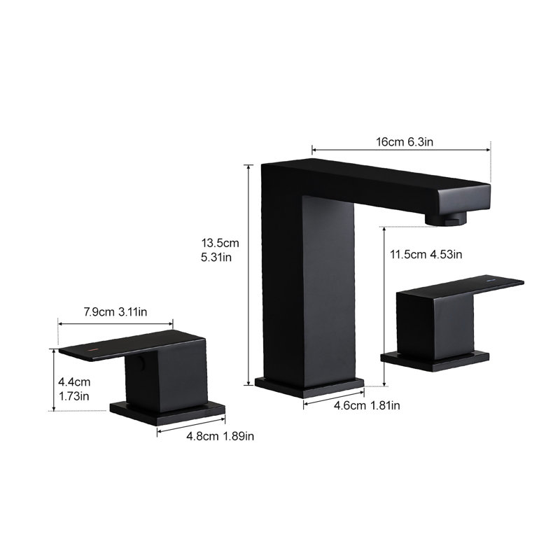 3 Hole 8 Inch Widespread Matte Black Stainless Steel Bathroom Sink Faucet, Double Lever Handles, Avoid Dripping Cartridge Valve