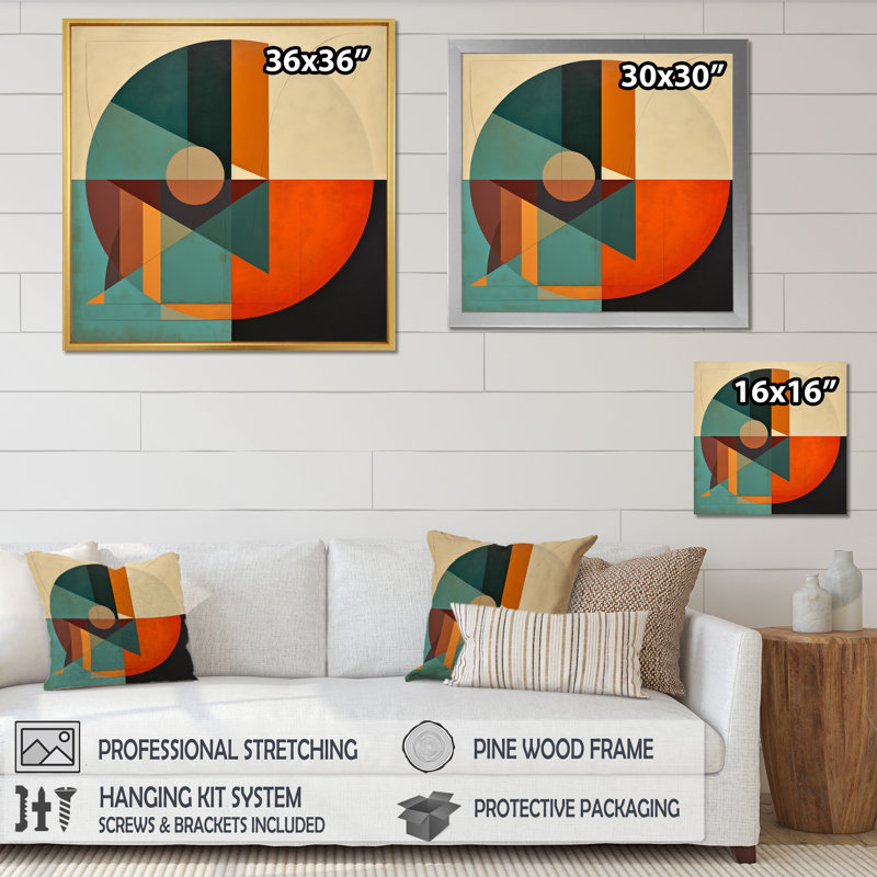 «Odyssey Midcentury Retro Abstract Geometrics I», reproduction sur toile, H 24 po x l 24 po x P 1 po, Cadre simple blanc