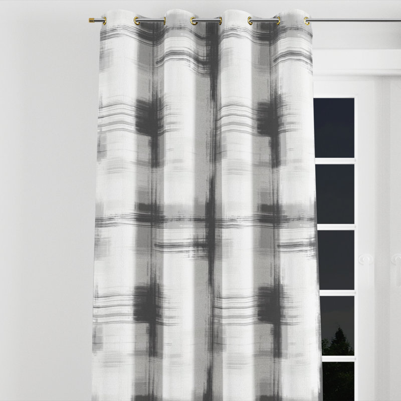 Rustic Lodge Velvet Curtains - Mountain Lodge Gray Whisper Plaid Grommet Curtain - 1 Panel, Gold Grommets, 52" W x 90" L