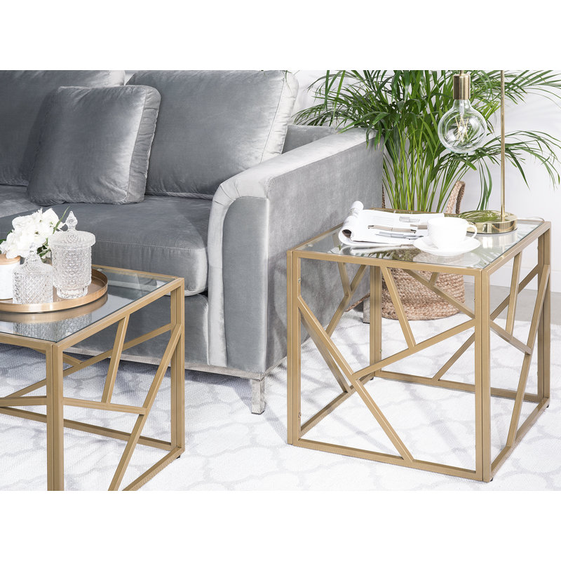 Marquise Glass Top Frame End Table, Gold