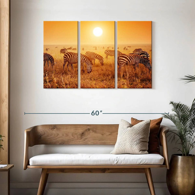 Brampt Zebra Herd Sunset, 28" H x 45" W