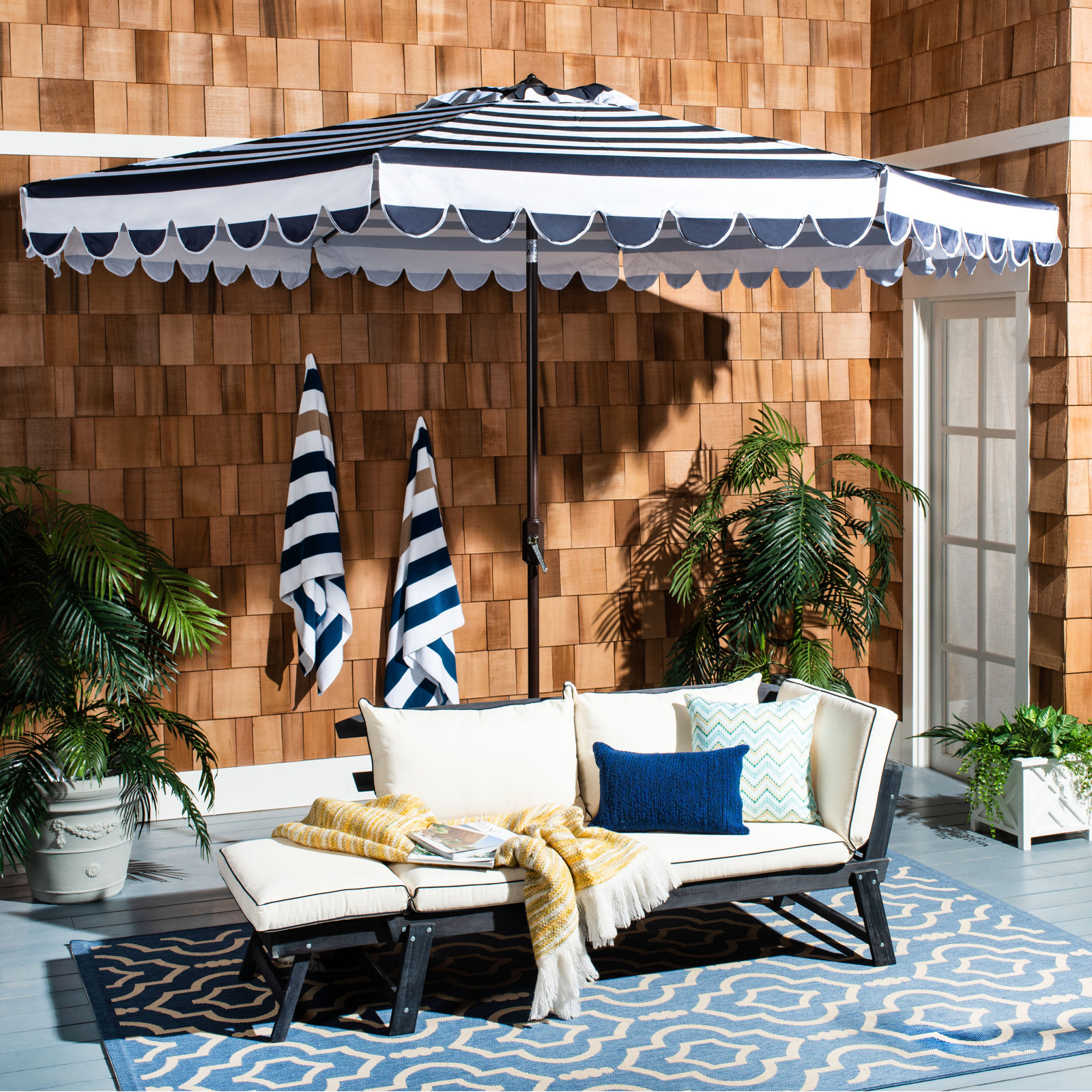Avalee 130'' Outdoor Umbrella, Navy/White