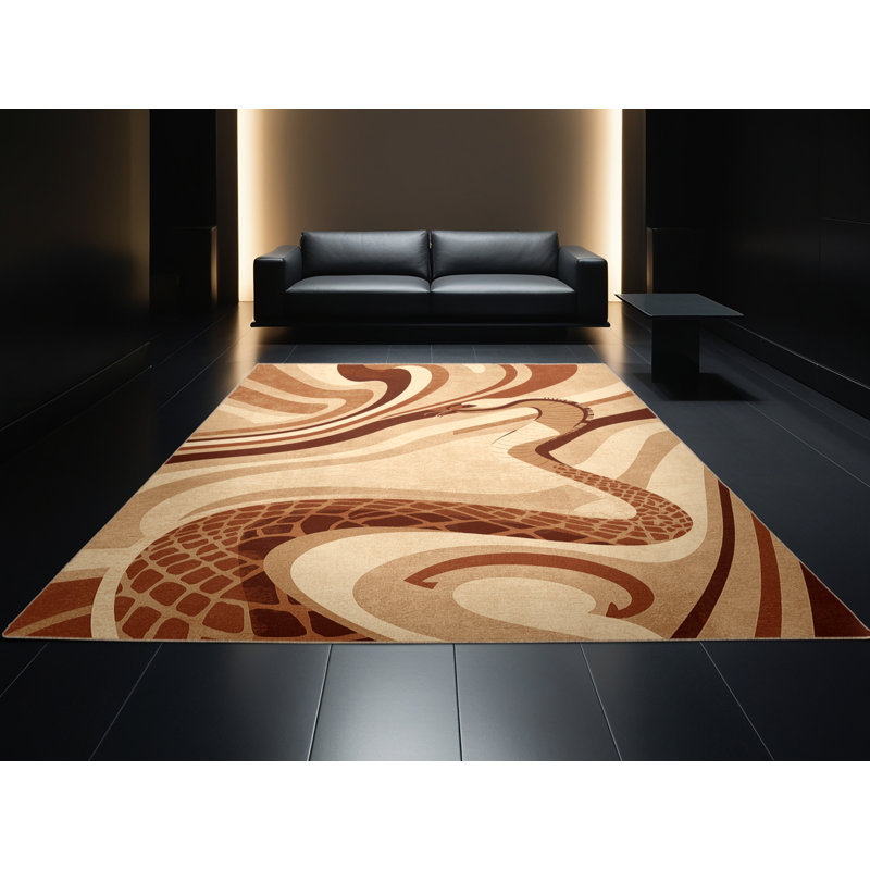 Tapis à motif d'arc moderne brun et beige lavable à la machine Ozain, 4 x 2