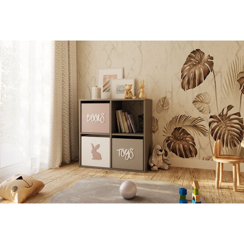 80cm H Cube Bookcase, (4 Shelves) 80cm H x 80cm W x 38cm D, Grey