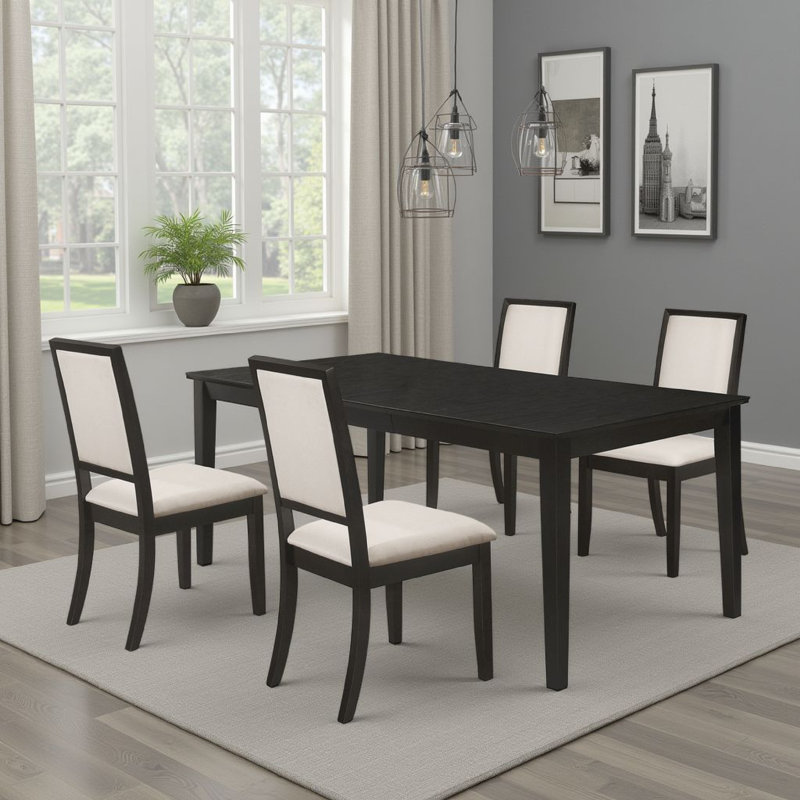 Ensemble de table de salle à manger extensible et 6 chaises Lela, noir et ivoire, 5