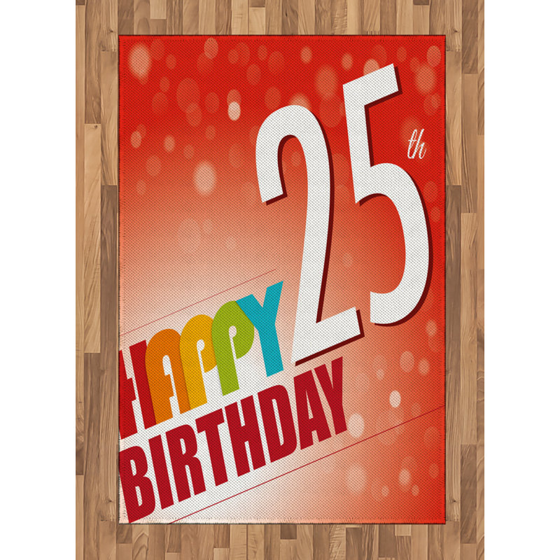25th Birthday High Density Long Fiber Poly Threads Decorative Area Rug Carpet, Rectangle 4' x 5'8"