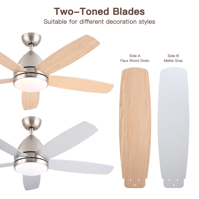  52 in. Indoor Brushed Nickel Smart Ceiling Fan with Integrated LED Light Kit, Work With Tuya APP,Smart Assistant Devices