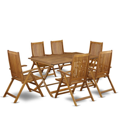 Ensemble de table pliante moderne 7 pièces - Conçu pour la plage, le camping, les pique-niques - Belle table en bois avec 6 chaises de patio extérieures multi-positions - Finition naturelle à l'huile