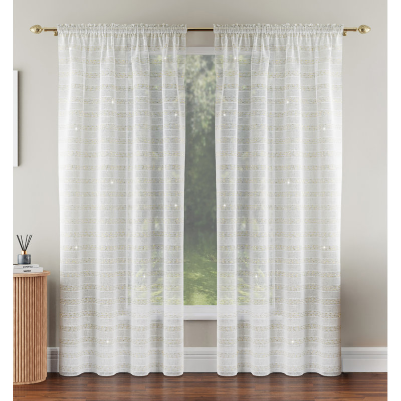 Lima Sheer Curtain Panel Pair, 140cm Width x 183cm Drop, Gold
