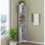 Armoire de rangement d'angle, haute avec 2 portes et 3 tablettes, tablettes réglables, tablette ouverte pour la salle de bain, la cuisine et le salon-1223092880