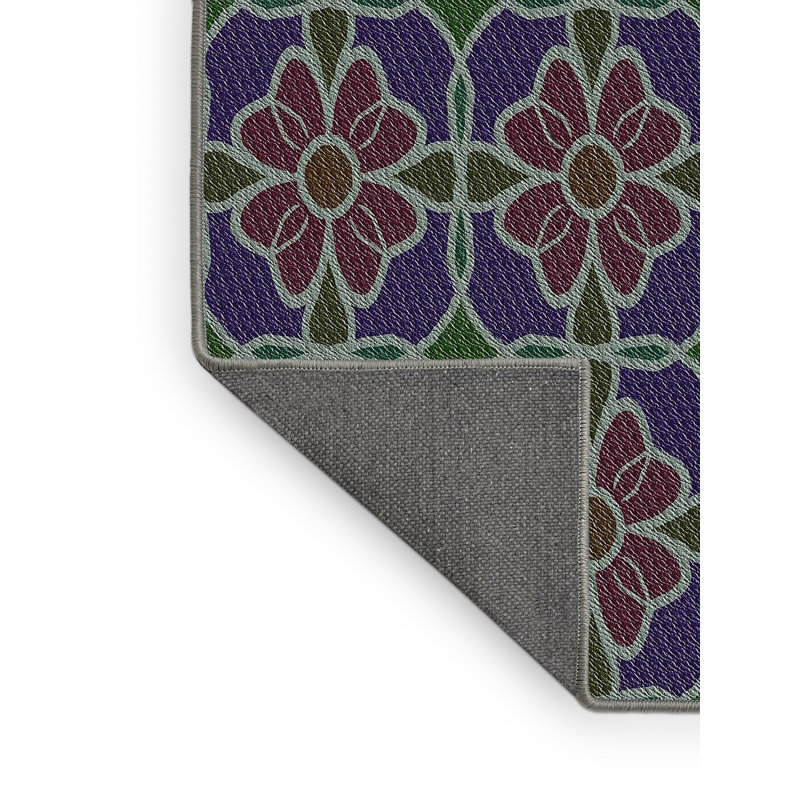 Tapis bleu foncé/vert à motif, Rectangle 8 pi x 12 pi