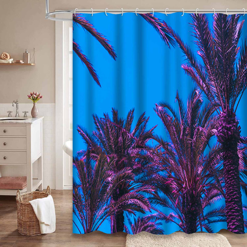 Palmiers roses, ciel bleu, couleurs néon vif et minimaliste avec 12 crochets, L 72 po x l 84 po