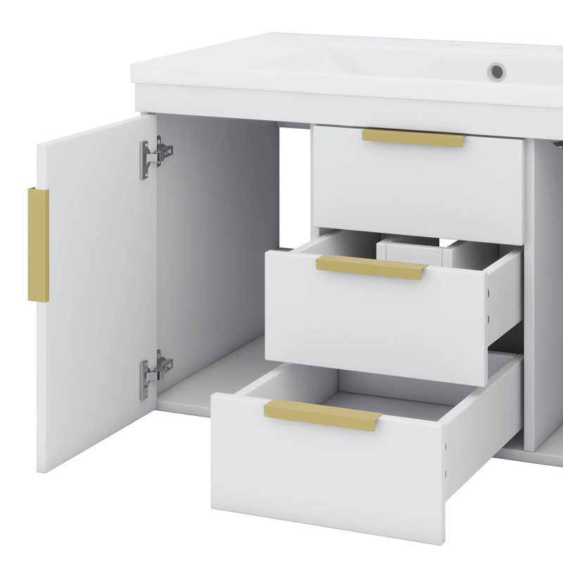 Ensemble de meuble-lavabo mural 72 po avec lavabo 72 po, Blanc