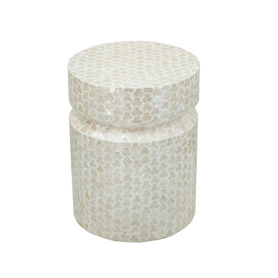 Capiz Cylinder End Table with Geometric Inlay