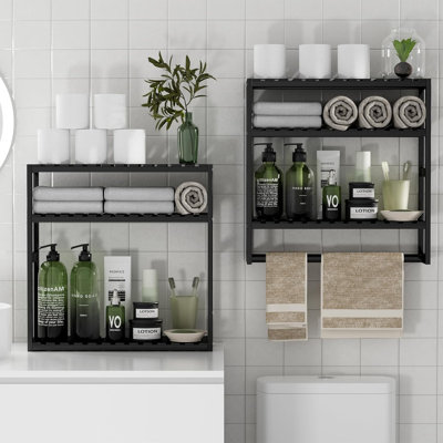 Towel Rack Bathroom Storage Shelves(Black-2Pack)