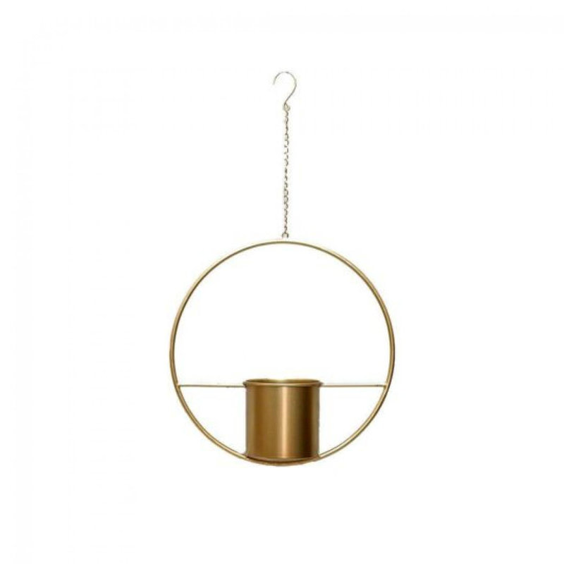 Gold Circular Hanging Metal Planter with Chain