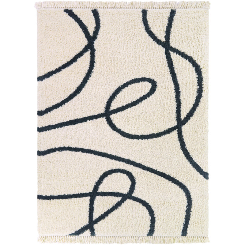 Orran Black Contemporary Abstract Area Rug, Rectangle 5'3" x 7'