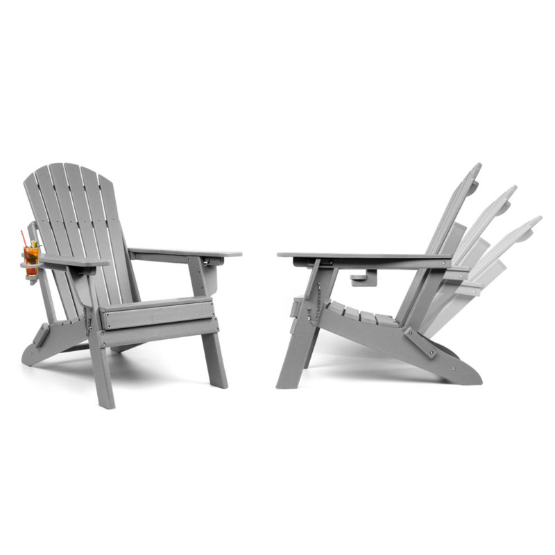 Plastic Folding Adirondack Chair with Adjustable Backrest, Gray