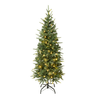 The Holiday Aisle® Duxbury Light Green Slim Mixed Hinged Tree, Warm White LED Lights