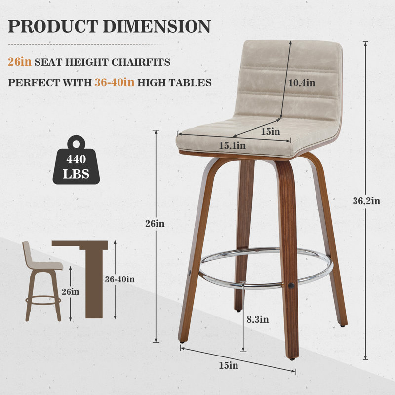 White Faux Leather Swivel Counter Stools with Walnut Legs, Set of 3