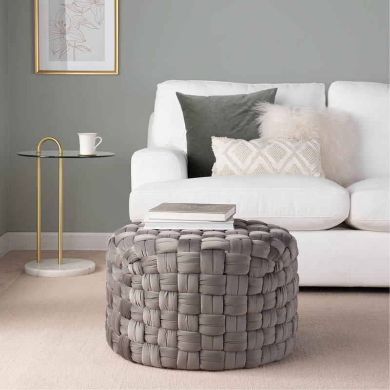 Repose-pieds rond 24 po en velours, Gris