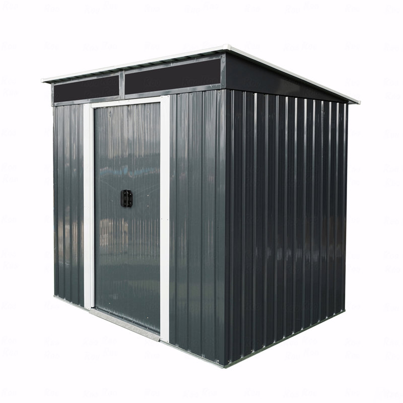 Remise de rangement extérieure en métal 6 pi x 5 pi avec portes coulissantes verrouillables et plaque transparente, Noir