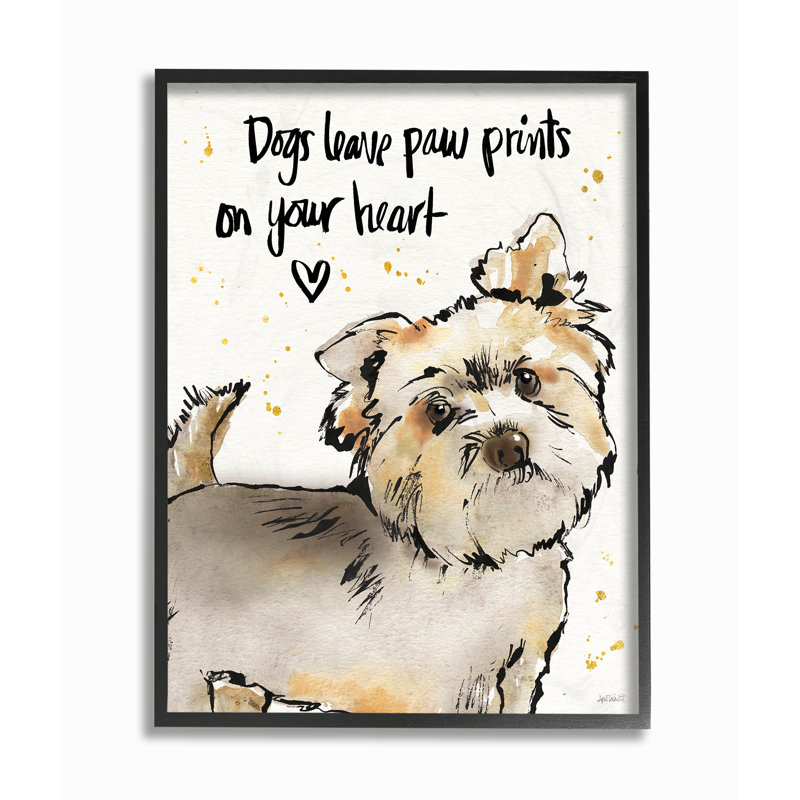 «dogs leaves ", impression des pattes de votre coeur" , impression, H 20 po x l 16 po, Giclée encadrée noir minuit