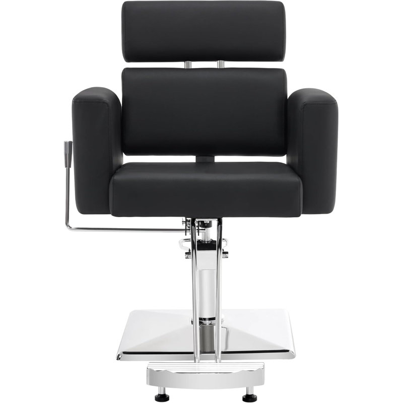 Inbox Zero Classic Barber Chair with Hydraulic Pump, Reclining Salon Chair, Black Sponge