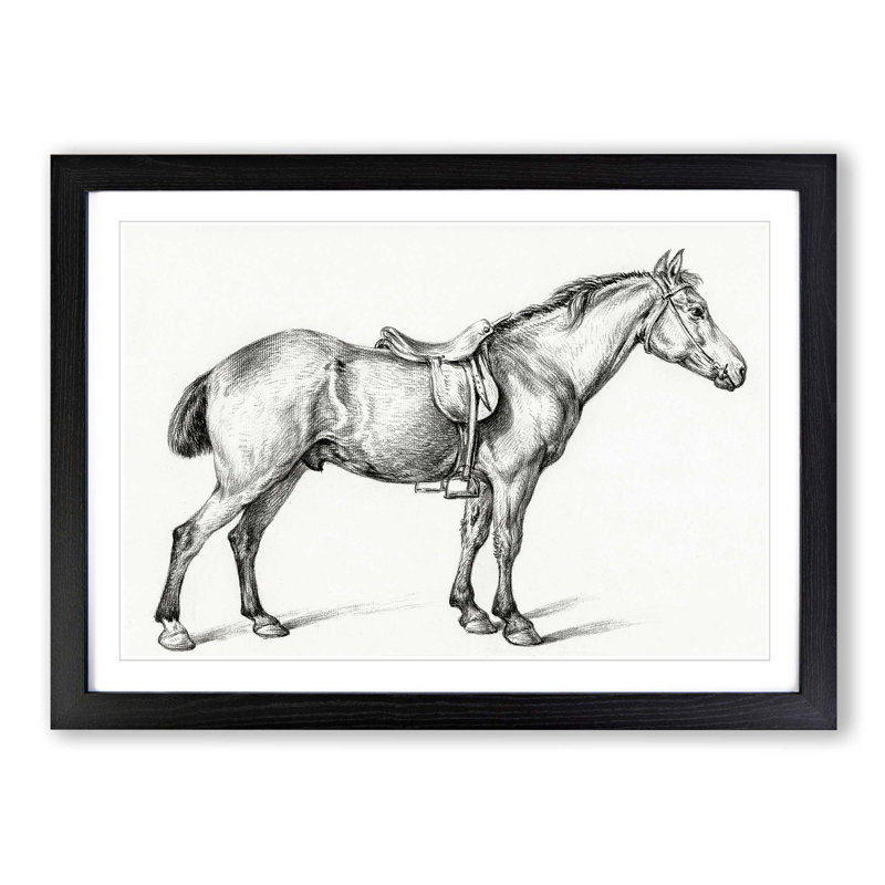 Horse with a Saddle by Jean Bernard - Picture Frame Drawing Print on MDF, 27cm H x 36cm W x 2cm D, Black Framed