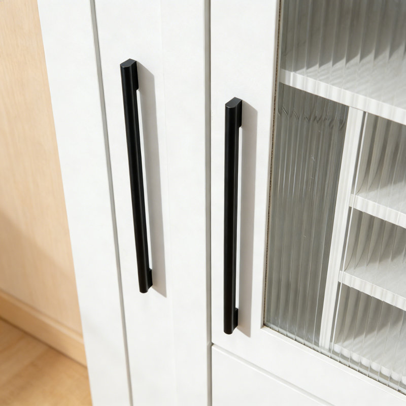 Armoire de cuisine avec étagère de rangement coulissante multifonctionnelle à plusieurs niveaux, armoire de rangement de ferme avec portes en verre, organisateurs de garde-manger