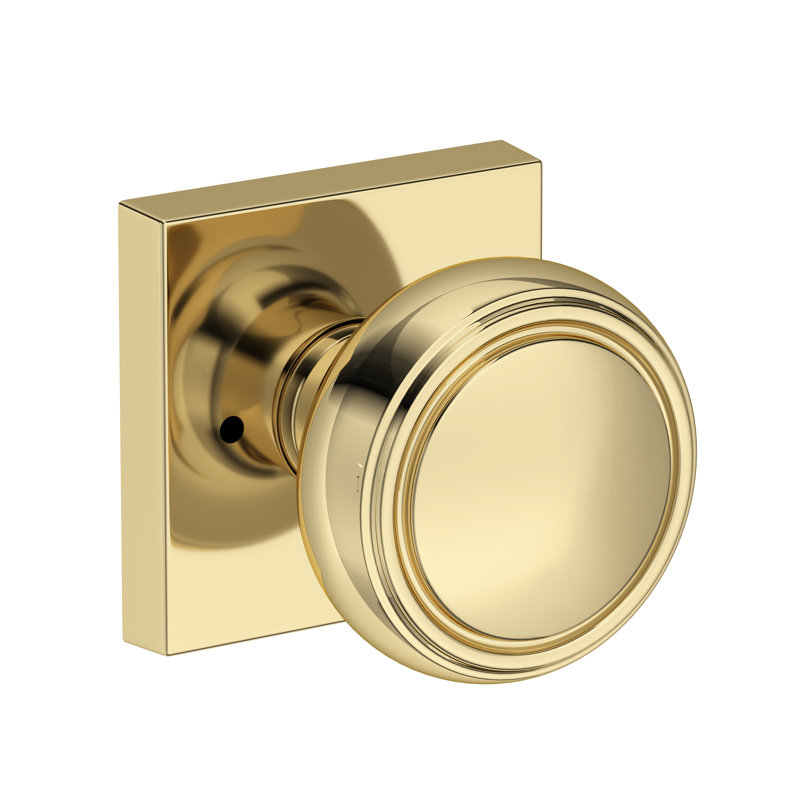 Bremerton Privacy Knob with Contemporary Square Rose in Lifetime (PVD) Satin Brass, Unlacquered Brass