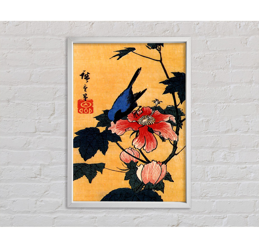 Hiroshige Vogel auf einer Hibiskusblüte - Einzelner Bilderrahmen Kunstdrucke auf Leinwand