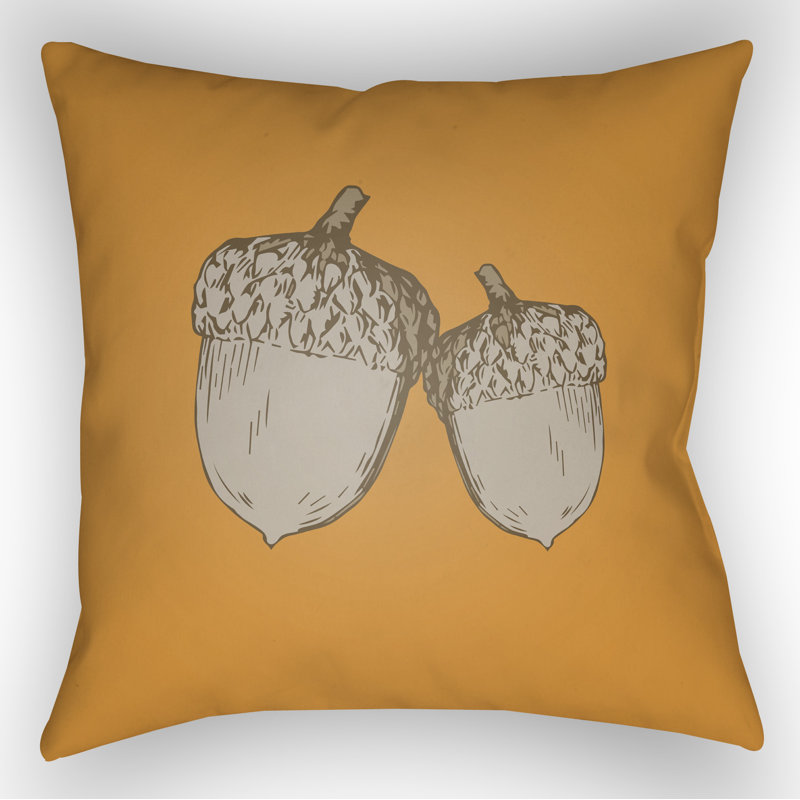 Acorn Indoor/Outdoor Throw Pillow, 20" H x 20" W x 4" D, Orange/Gray