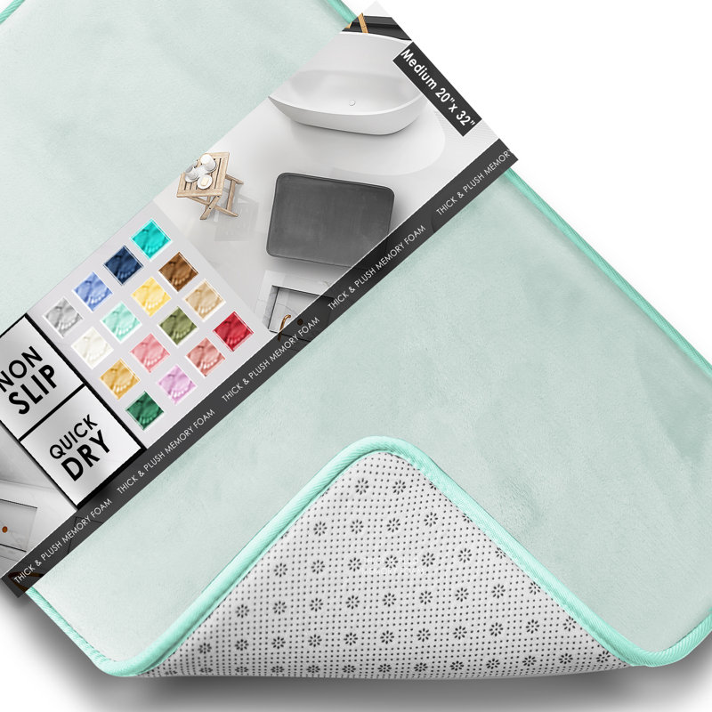 Tapis de bain en mousse viscoélastique ultra-doux avec envers antidérapant en PVC, Grand: L 32 po x l 20 po, Bleu clair bébé