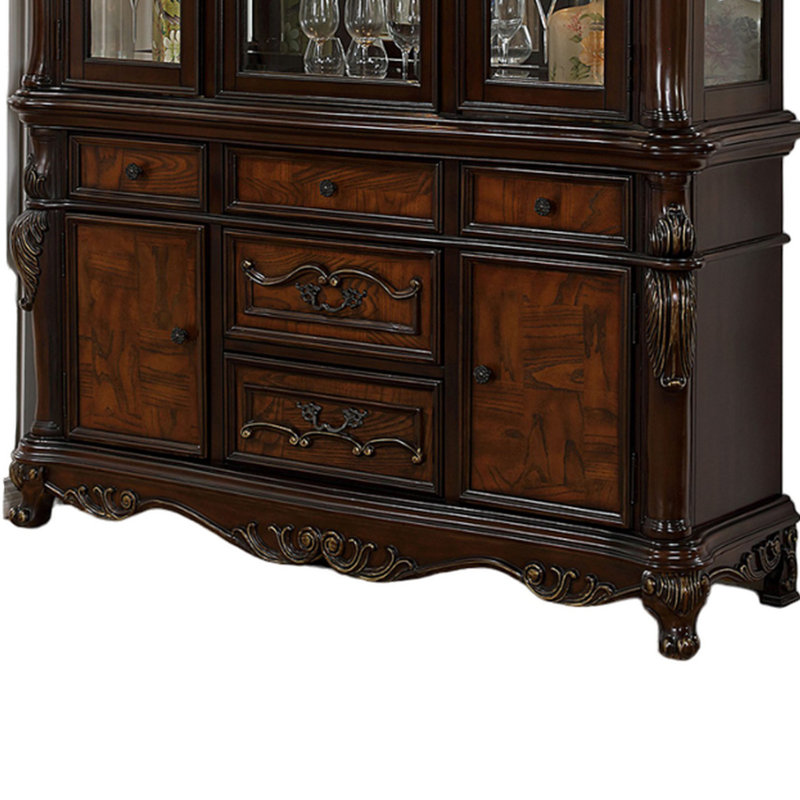 Buffet et huche Zenie, bois sculpté classique, brun cerisier classique, Brun cerisier