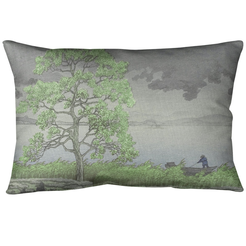 Housse de coussin lombaire à la pluie sur le shore, Vert, Sergé de coton