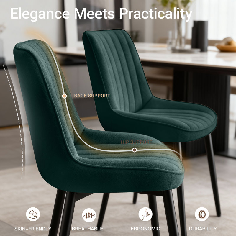 47.5cm H Upholstered Metal Upholstered Back Side Chair, Green