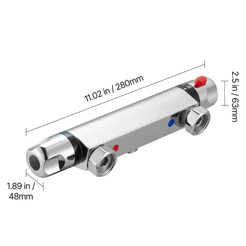 Thermostatic Shower Faucet Valve, Anti-Scald 38? Secure Lock Thermostatic Shower Mixer Valve, Hot Cold Water Showering Faucet Temperature Control Valves for Bathroom, RV, Chrome-Plated Coating