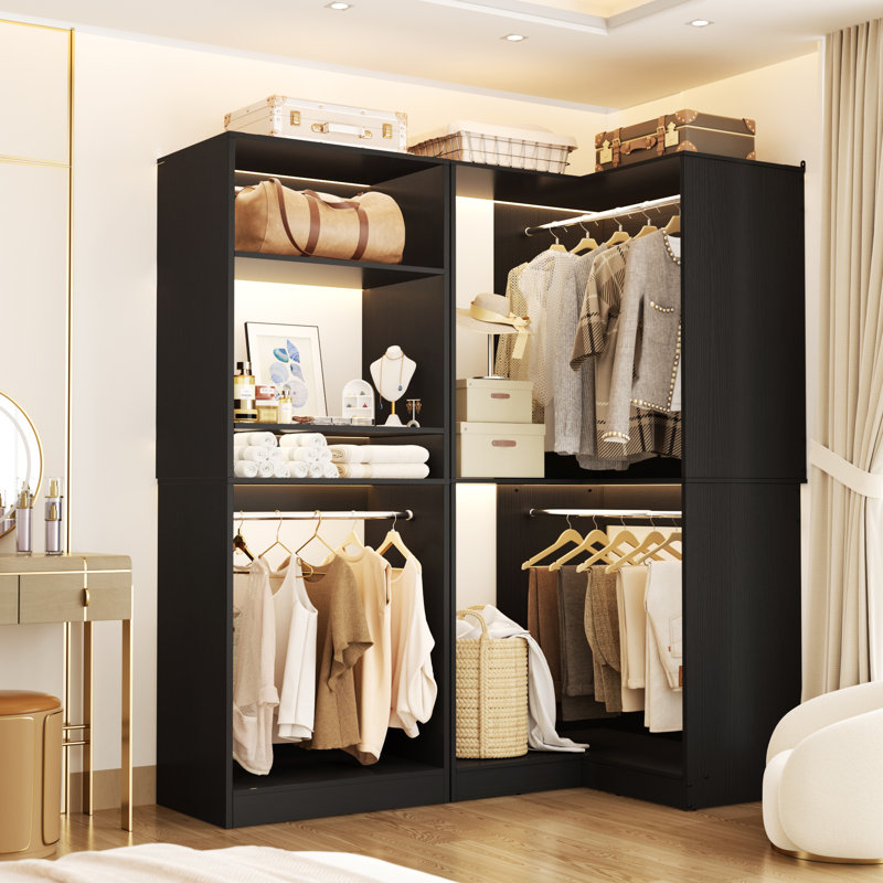 Freestanding Closet Organizer System with Hanging Rods, Black
