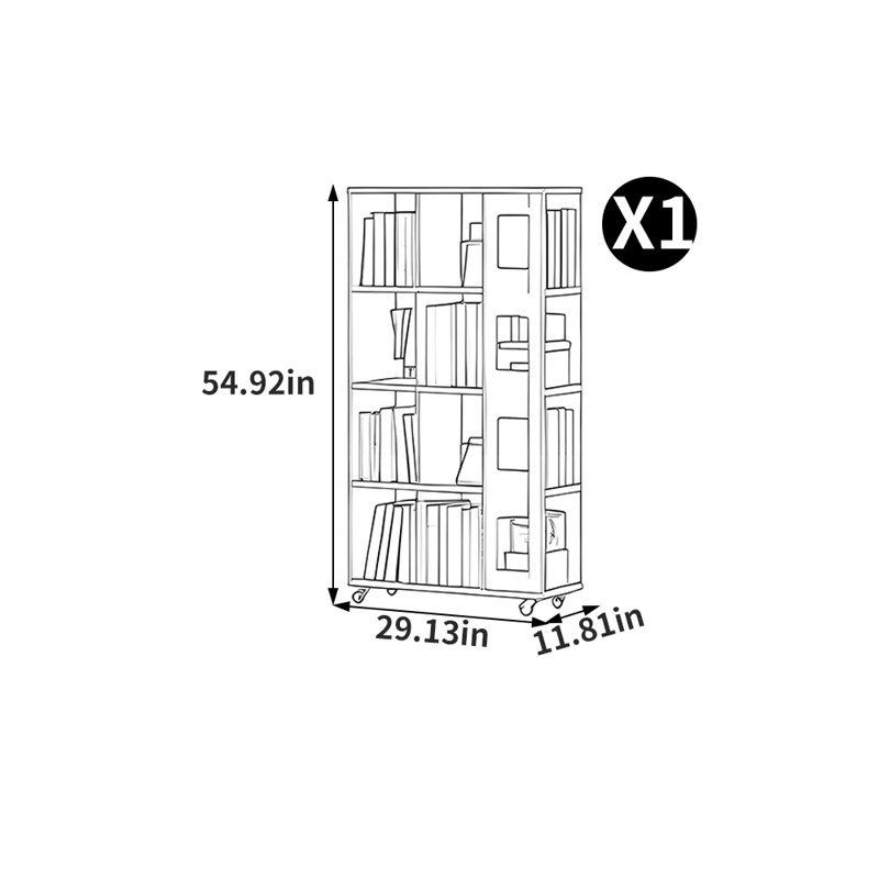 Bibliothèque simple de style italien, (4 tablettes) H 54,92 po x l 29,13 po x P 11,81 po, Brun