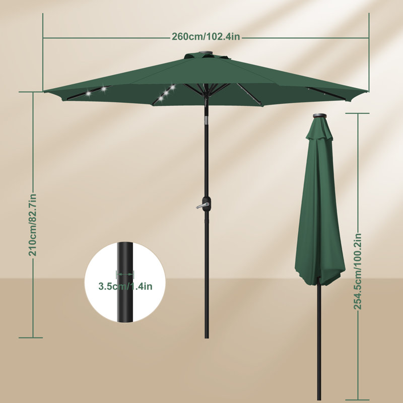 Parasol d'extérieur, 102 pouces de largeur, Vert