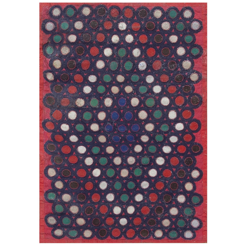 Antique Penny Folk Art Rug American Knotted