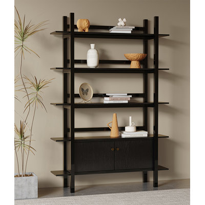 Carbon Steel Open Multi Tier Bookcase with Double Door Cabinet