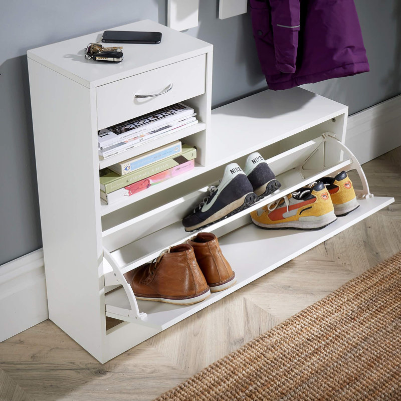 Darfield Hallway Coat Hook and Shoe Cabinet Storage Unit, White