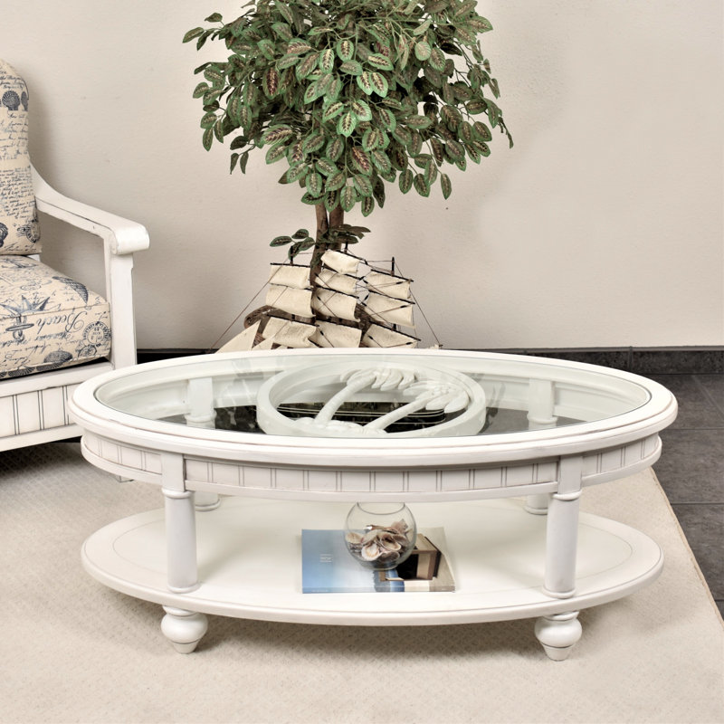Monaco - Oval Coffee Table - Palms Insert - Blanc Finish