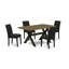 L'ensemble de 5 tables de cuisine pour 4 personnes comprend une table de salle à manger rectangulaire avec pieds en X et 4 chaises rembourrées en tissu de couleur noire, finition noire brossée-472582691