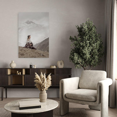 «Serene Mountain Woman Peaceful Serene Traditional Landscape Mountain», art mural