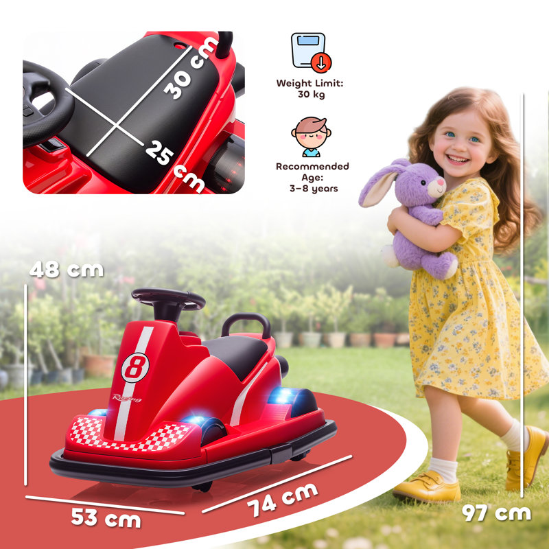 AIYAPLAY Kids Bumper Car 360° Rotation Spin Steering Wheel Control, Red